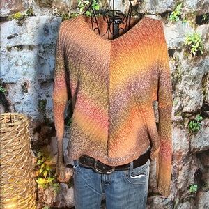 👚 Wrangler Retro Gradient Knit Dolman Sweater — Orange/Brown — Sz Small